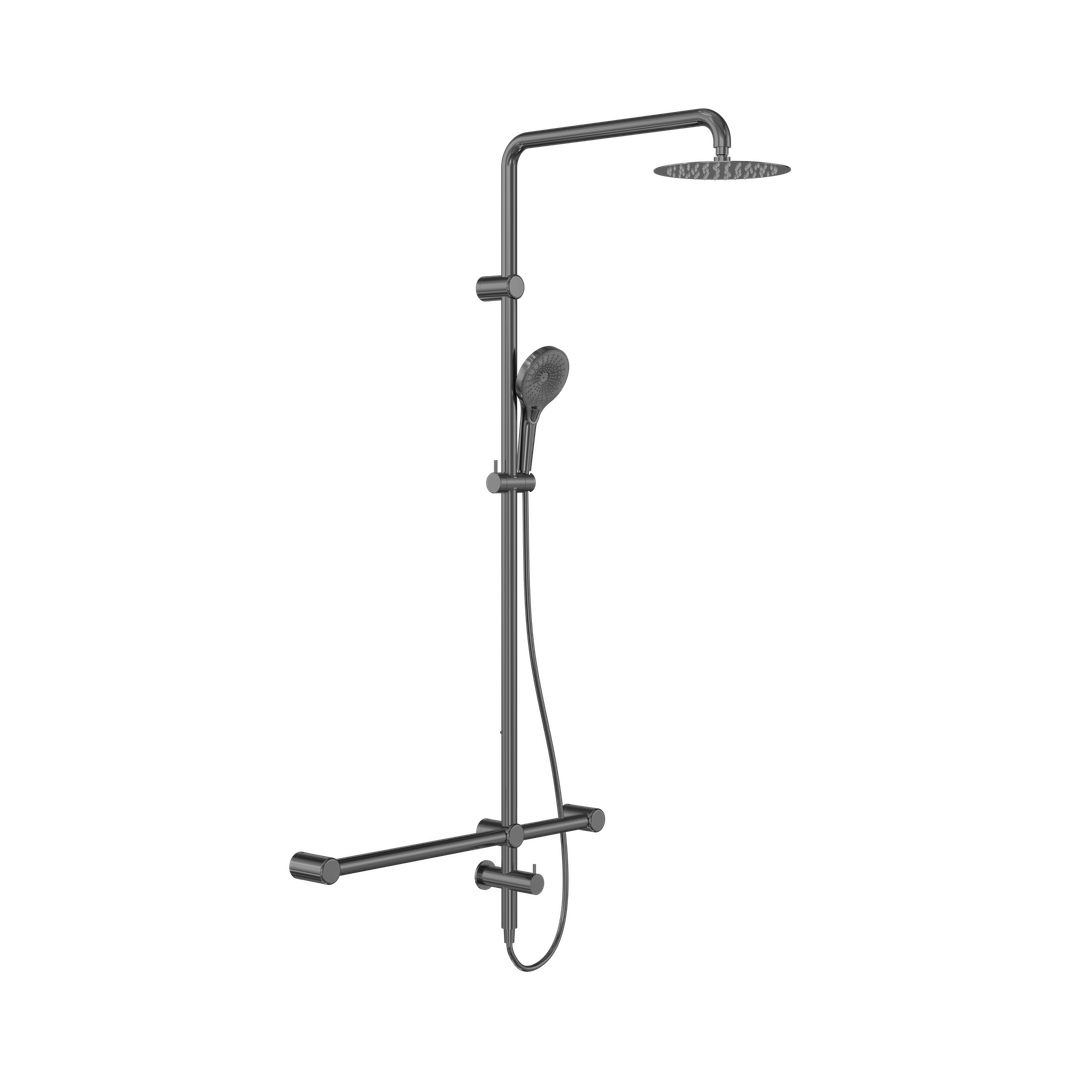 Nero Mecca Care 32Mm T Bar Grab Rail 1100X750Mm Twin Shower Set Gun Metal