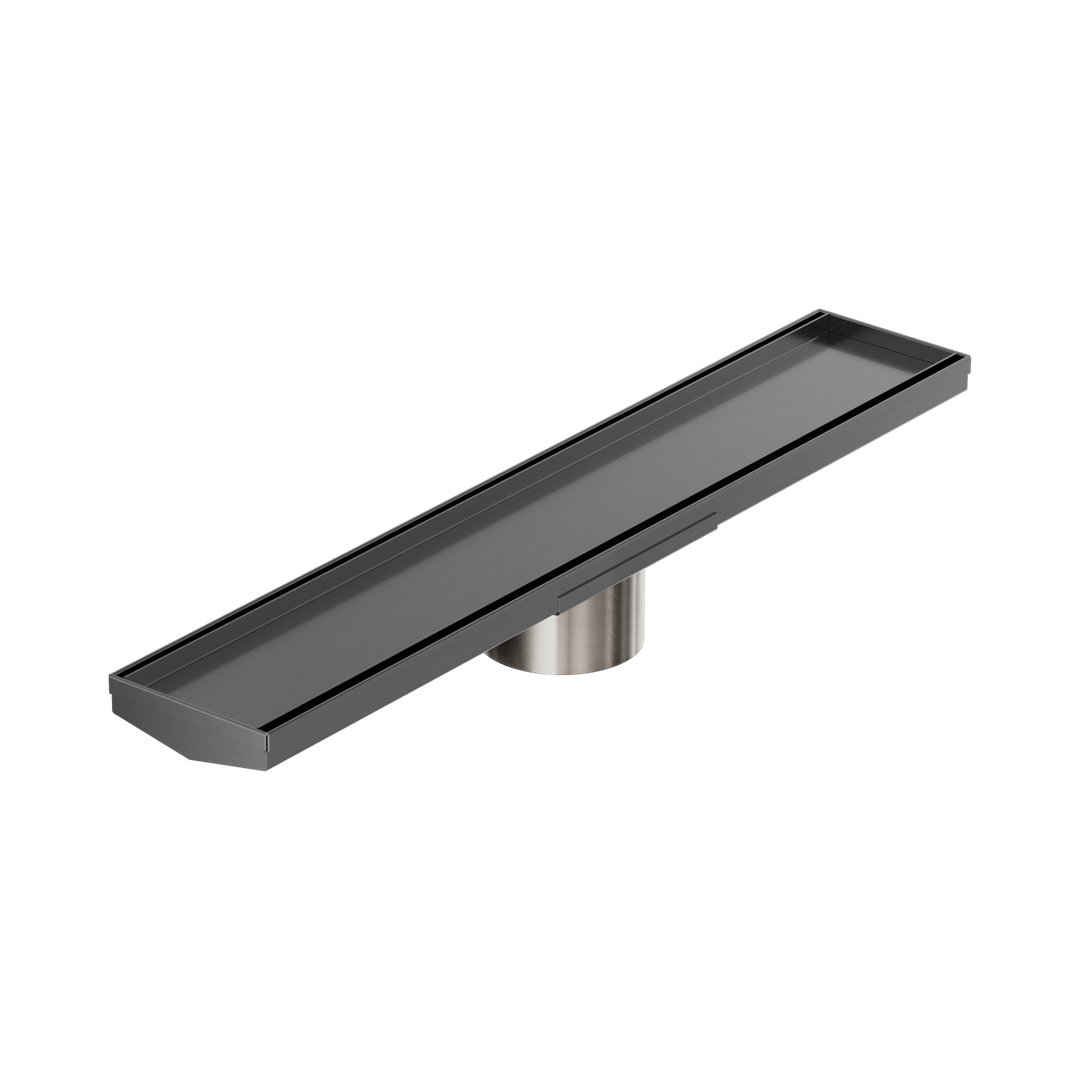 Nero Tile Insert V Channel 600X106Mm Floor Grate 90Mm Outlet Gun Metal