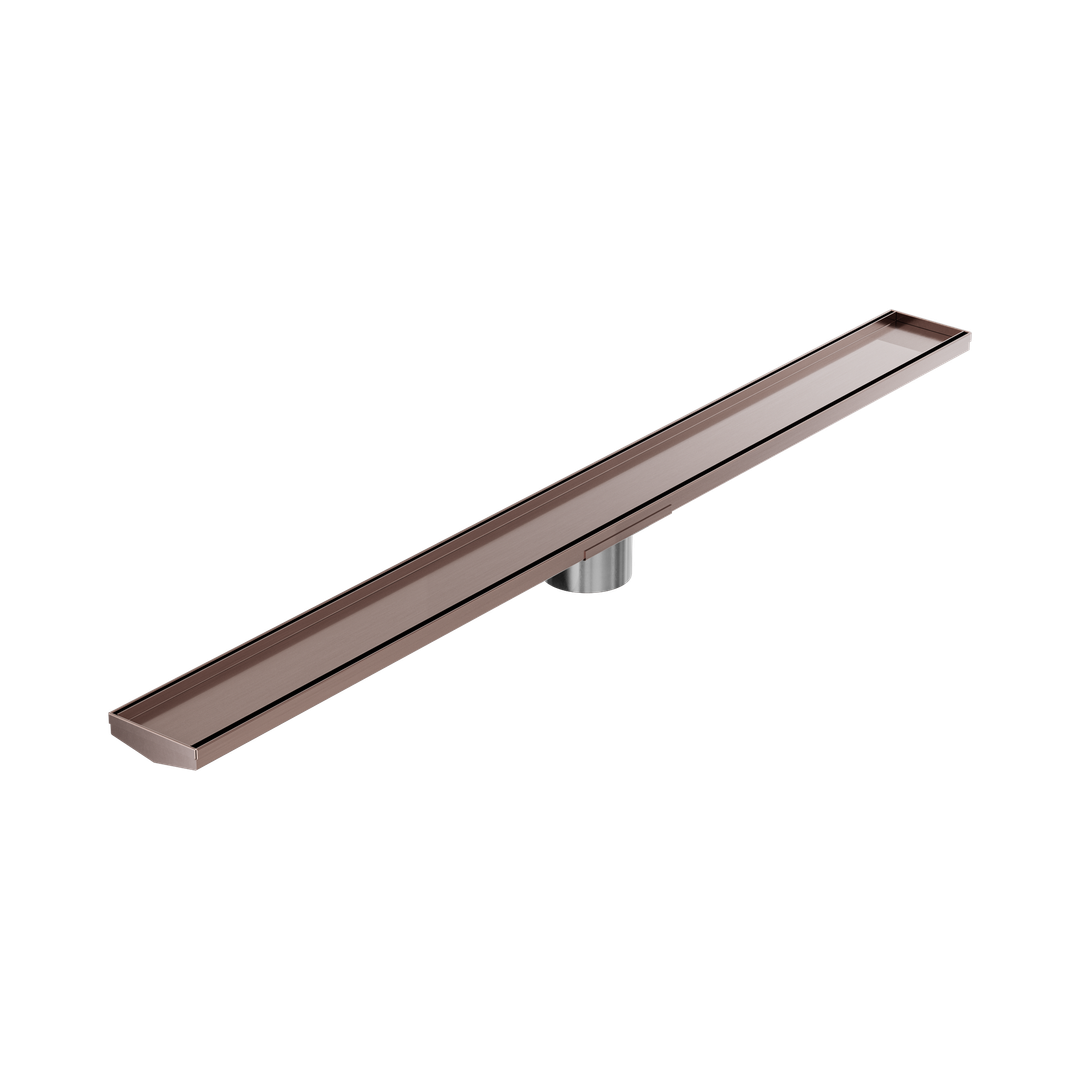 Nero Tile Insert V Channel 1200X106Mm Floor Grate 90Mm Outlet Brushed Bronze