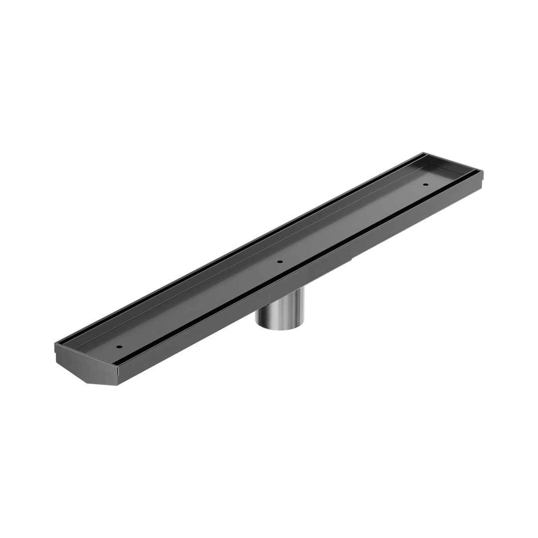 Nero Tile Insert V Channel 600X82Mm Floor Grate 50Mm Outlet Gun Metal