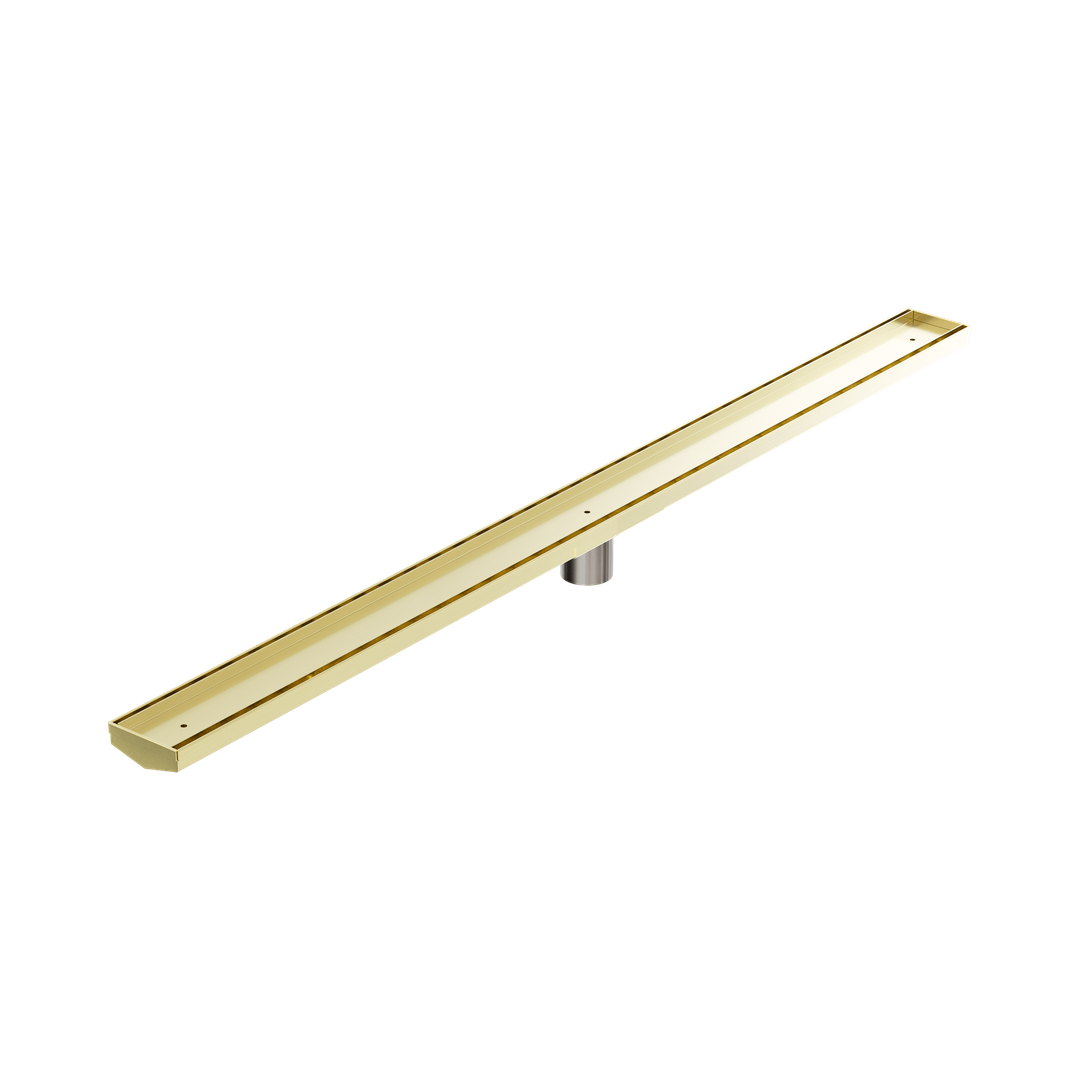 Nero Tile Insert V Channel 1200X82Mm Floor Grate 50Mm Outlet Brushed Gold