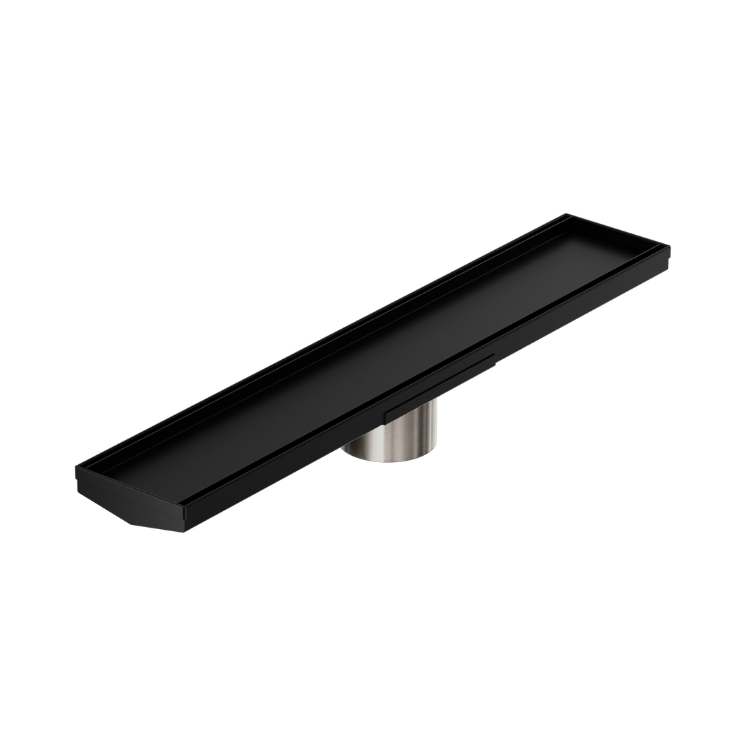Nero Tile Insert V Channel 600X106Mm Floor Grate 80Mm Outlet Matte Black
