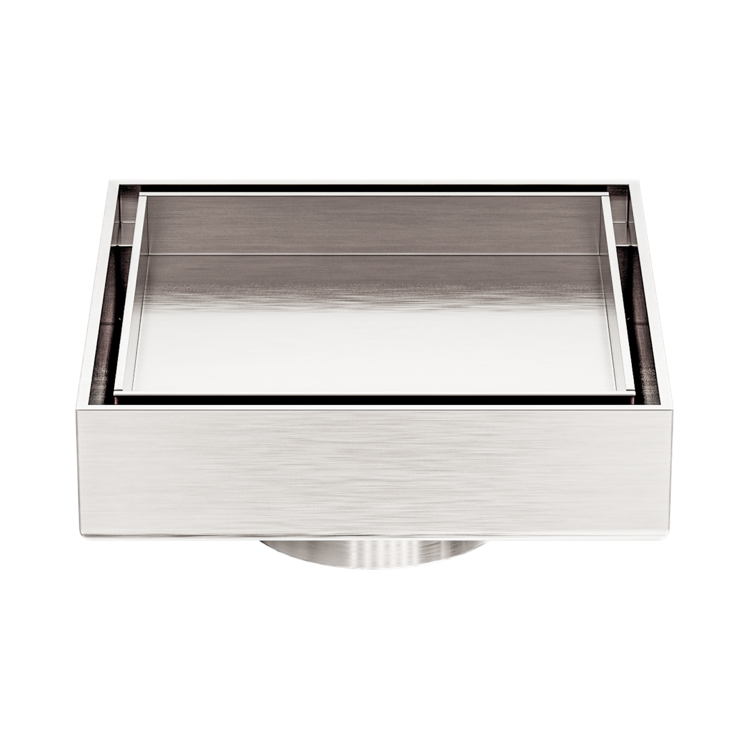 Nero 100Mm Square Tile Insert Floor Waste 50Mm Outlet Brushed Nickel Nrfw006Bn