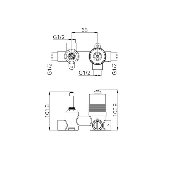 Nero Premium 35Mm Universal Shower Mixer With Divertor Horizontal Body Only