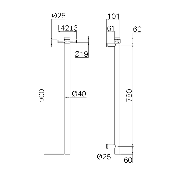 Nero Mecca 240V Single Vertical Heated Towel Rail Matte Black