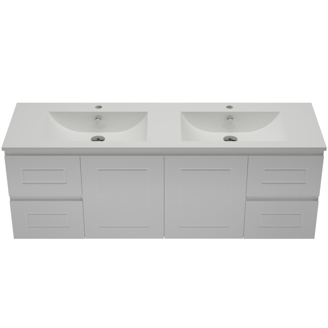Timberline Nevada Classic Vanity 1500 Dbl Bowl Alpha Ceramic Top Wall Hung