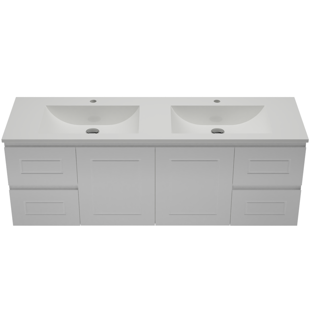 Timberline Nevada Classic Vanity 1500mm Double Bowl Regal Acrylic Top Wall Hung
