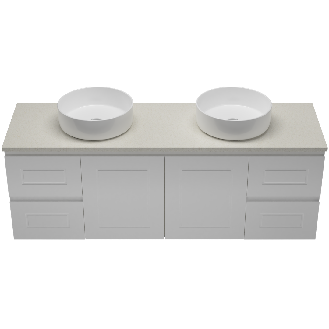 Timberline Nevada Classic Vanty 1500mm 2-Bwl 20mm Silk Top & Ceramc A/Countr Basn W