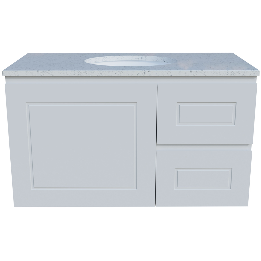 Timberline Nevada Classic Vanity 900mm Left Wg Basin Silksurface Uc Top Wall