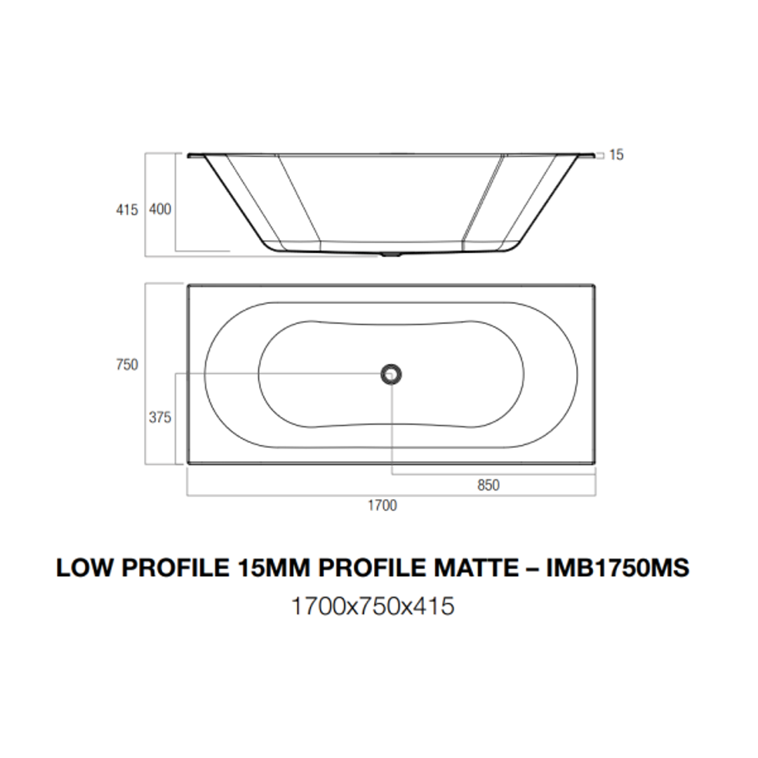 Oceano Metro Thin Lip Island Bath 1700 X 750Mm Matte White