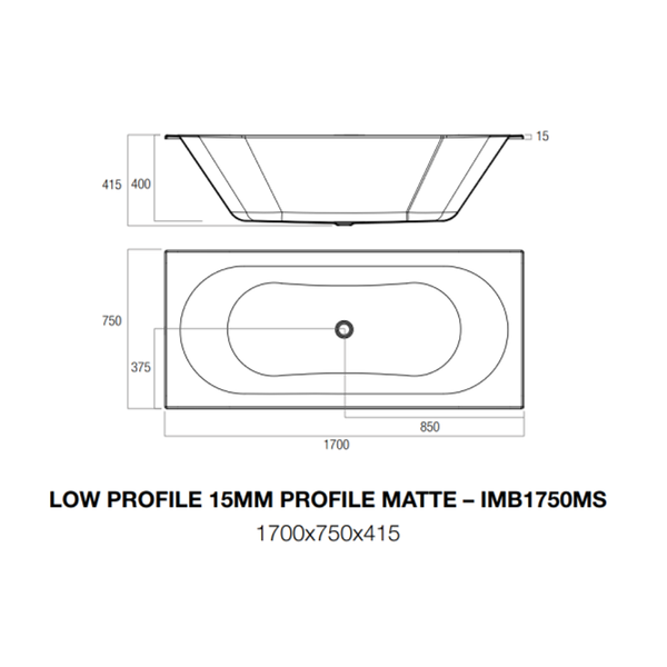 Oceano Metro Thin Lip Island Bath 1700 X 750Mm Matte White
