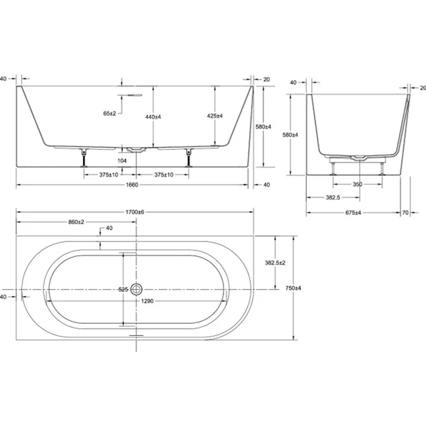 Oceano Adore 1700X750 Matte White L/H Corner Bath Includes White Overflow Waste Outlet