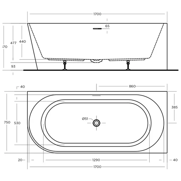 Oceano Eco 1700 Corner Bath Right Hand White 1700mm X 750mm No Overflow