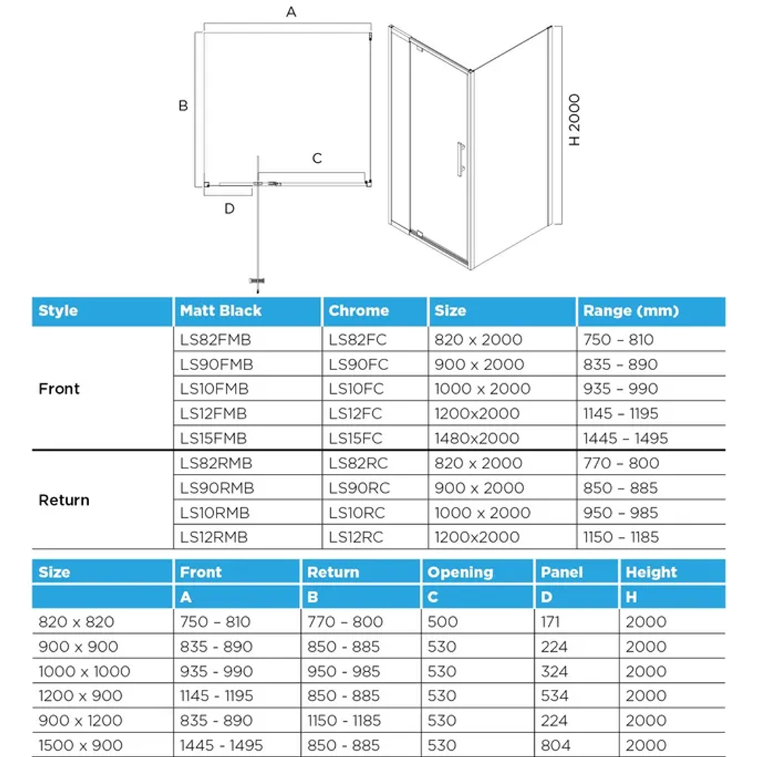 Oceano Louve Square Pivot Front Screen 1000 X 2000 Chrome