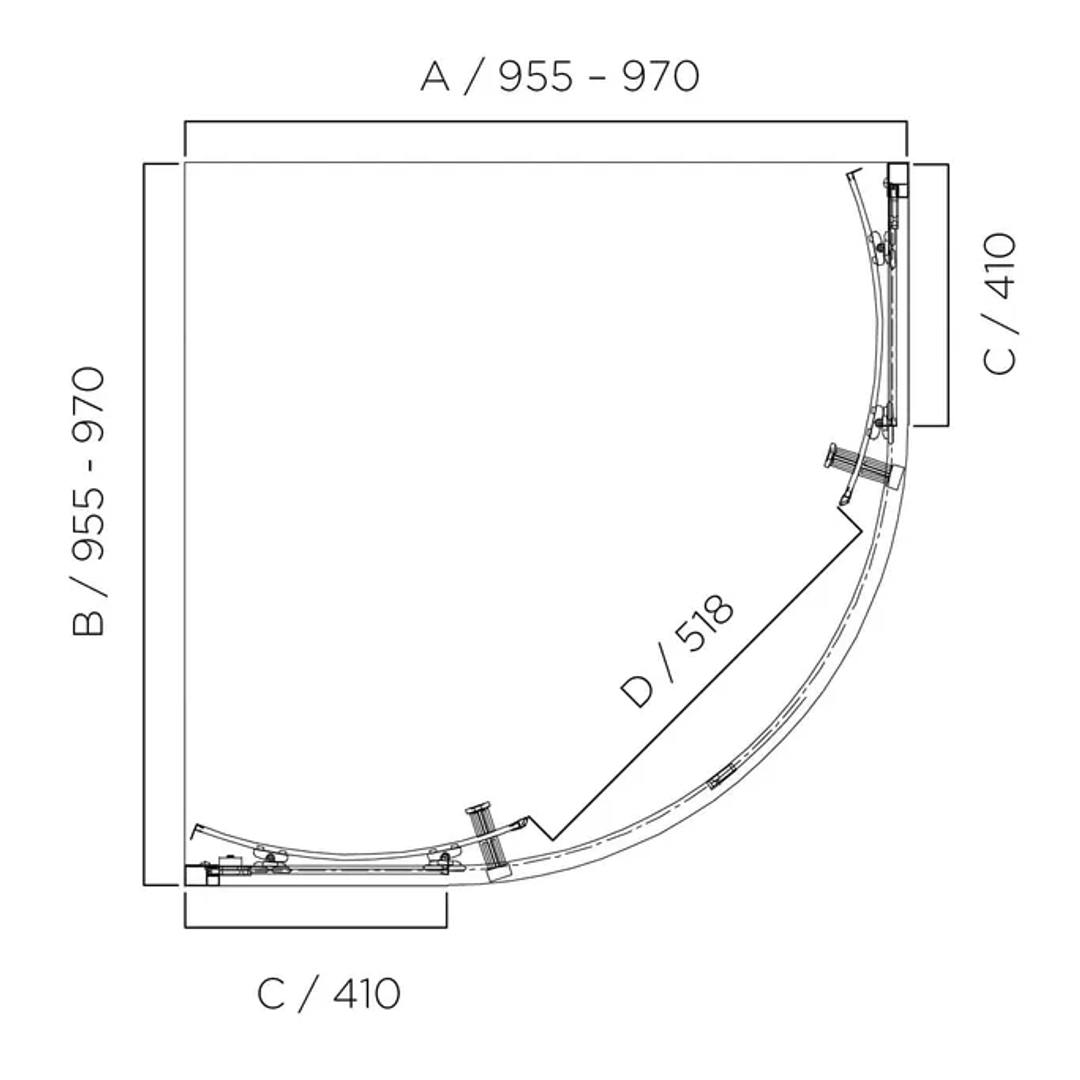 Oceano Louve Curved Slider Front 1000 X 1000 X 2000 Chrome