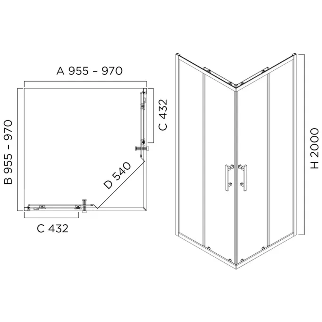 Oceano Louve Square Slider Door 1000 X 2000 Chrome