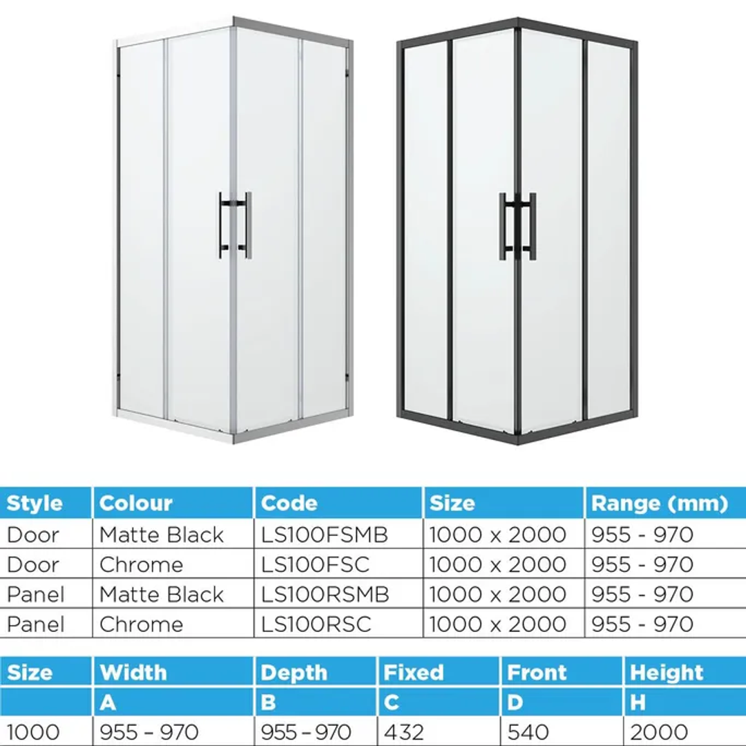 Oceano Louve Square Slider Door 1000 X 2000 Chrome