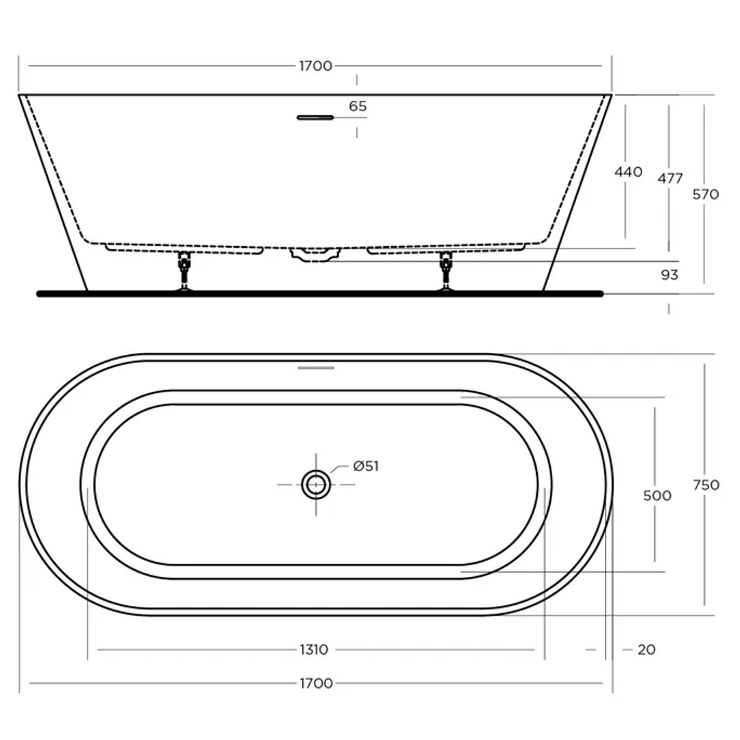 Oceano Nava 1700 Freestanding Bath White 1700mm X 730mm