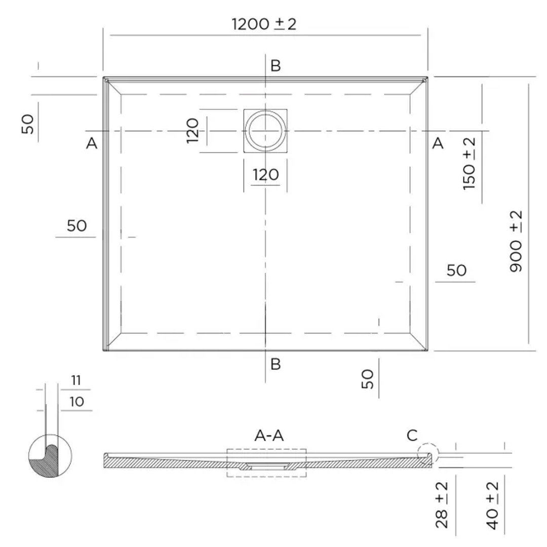 Oceano Profile 1200X900 Left Hand 2-Side Tile Flange Shower Base