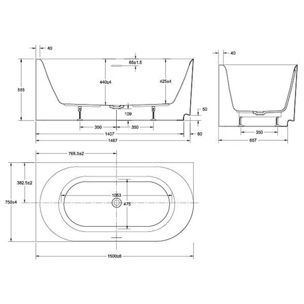 Oceano Stria 1500X750 Fluted Gloss White Left Hand Corner Bath Includes White O/F Waste Outlet
