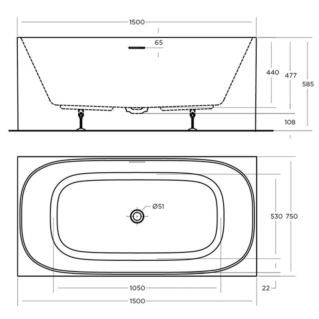 Oceano Studio 1500 Freestanding Bath White 1500mm X 750mm