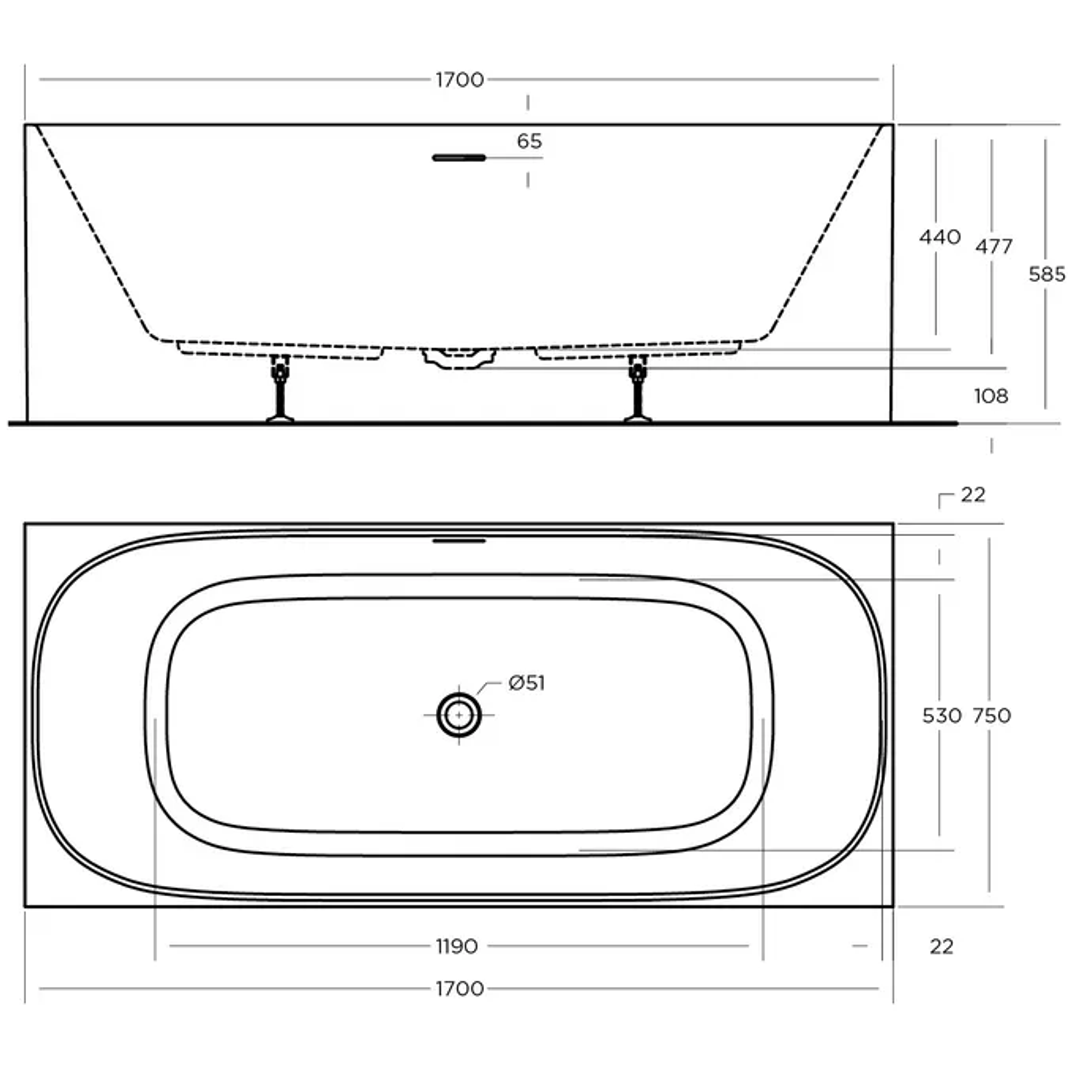 Oceano Studio 1700 Freestanding Bath White 1700mm X 750mm