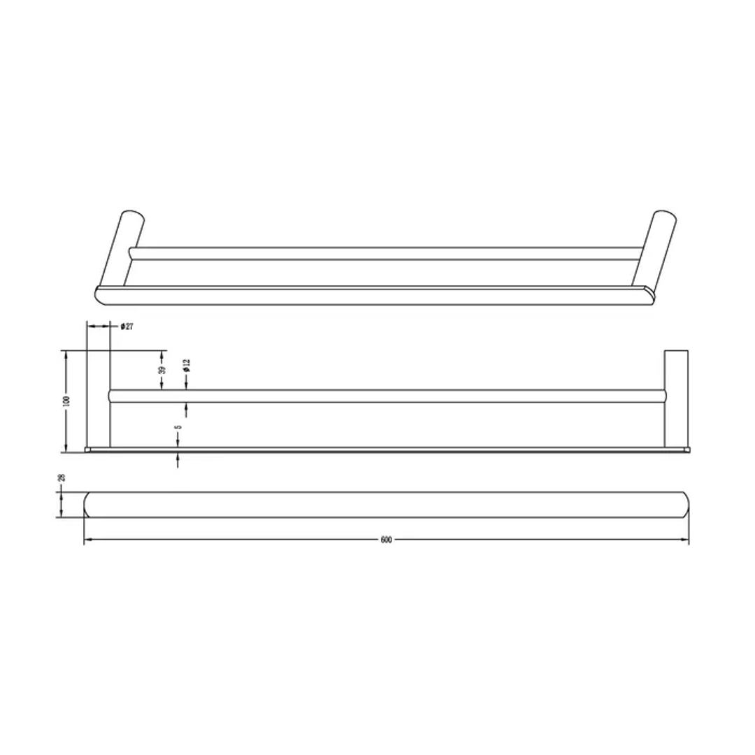 Otti Vetto Double Towel Rail 600Mm Matte Black