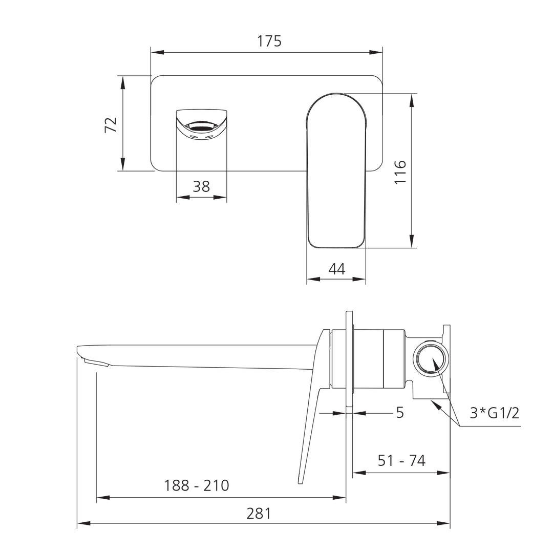 Oliveri PA102503FCG-TK Paris WallMix Set Trim Classic Gold