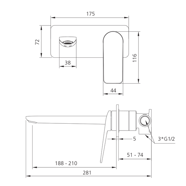 Oliveri PA102500FBN Paris Wall Mixer Set Brushed Nickel