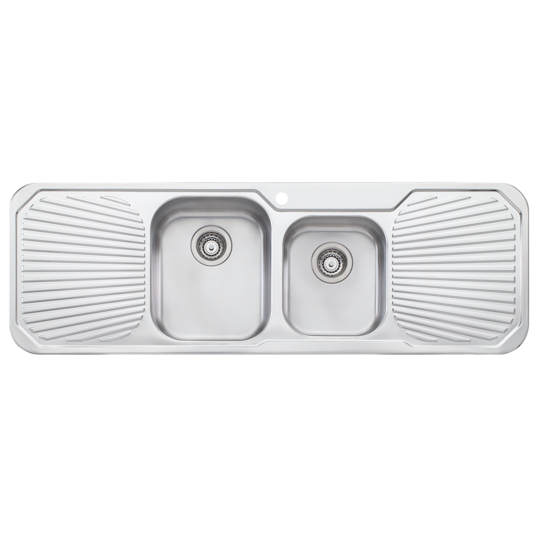 Oliveri Petite 1 & 3/4 Bowl Topmount Sink W Dbl Drainer 1 Tap Hole