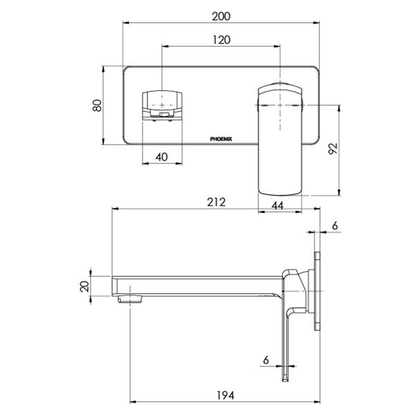 Phoenix Teva Wall Basin / Bath Mixer Set 200Mm Trim Kit Only Brushed Nickel