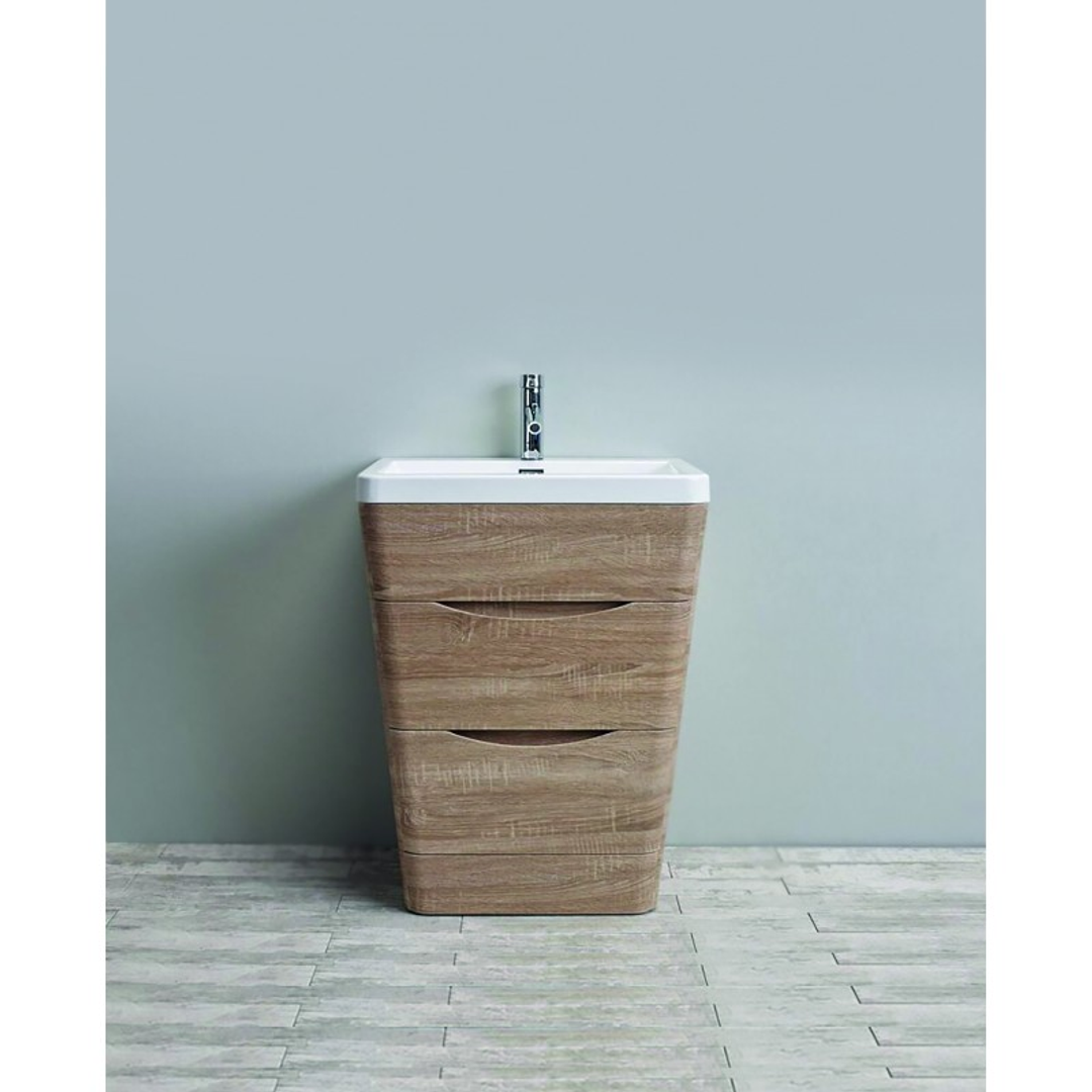 Belbagno Piramid 650mm Floor Standing Vanity White Oak 650 X 520 X 800