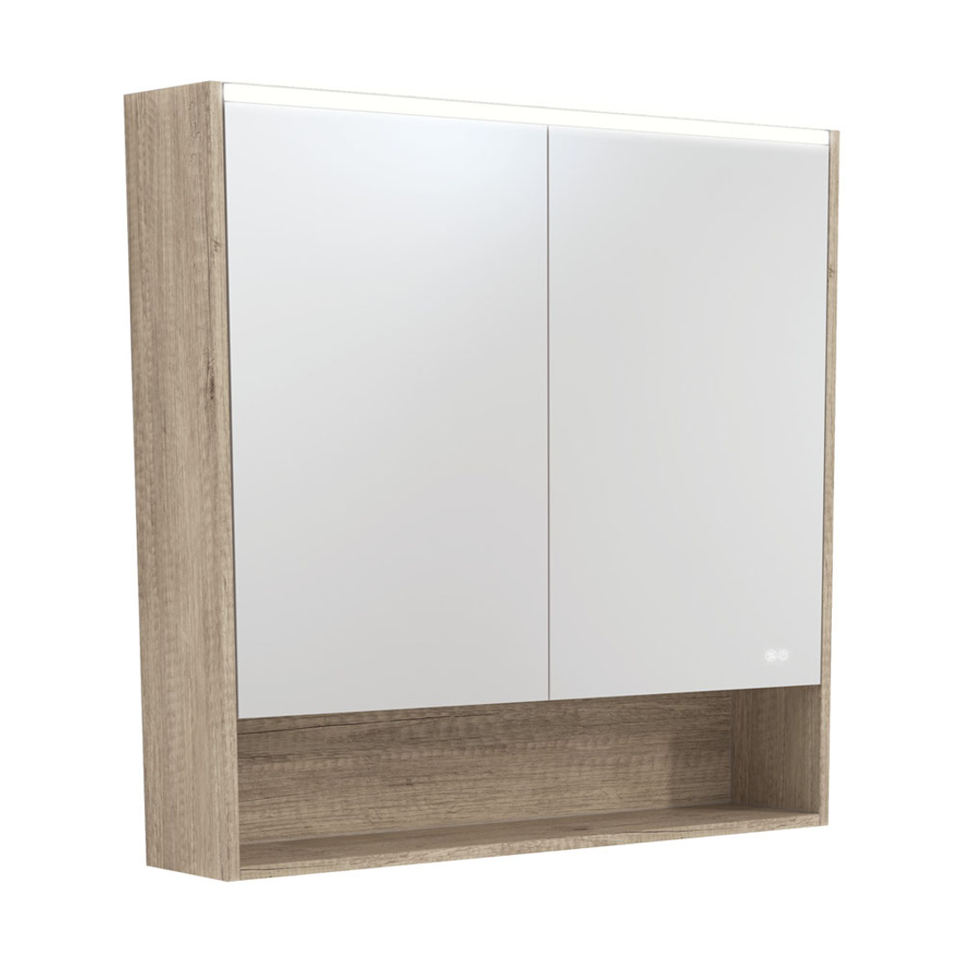 Fienza Led Mirror Cabinet 900 With Display Shelf Scandi Oak