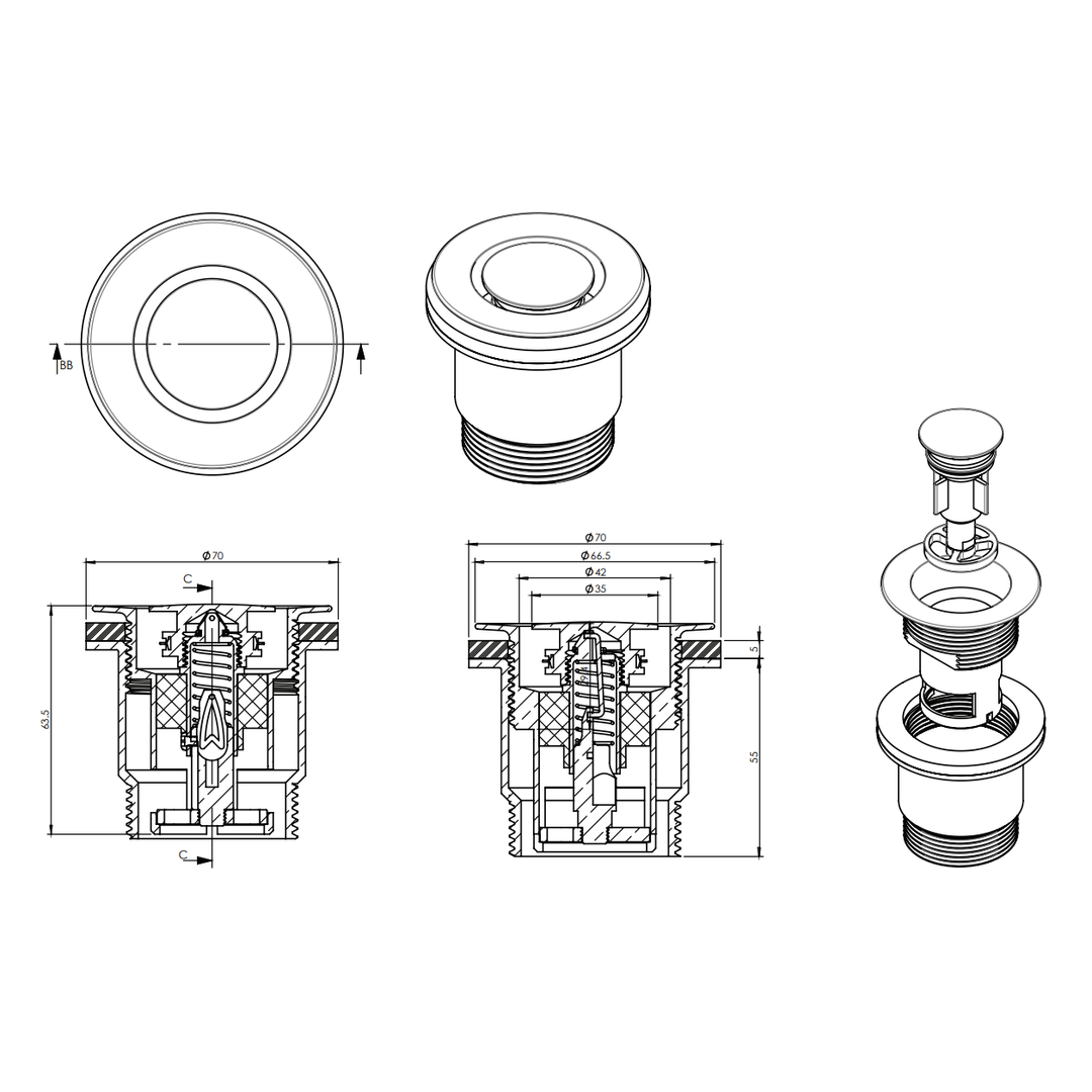 Bounty Pop Down Waste 40mm Bath Matt White