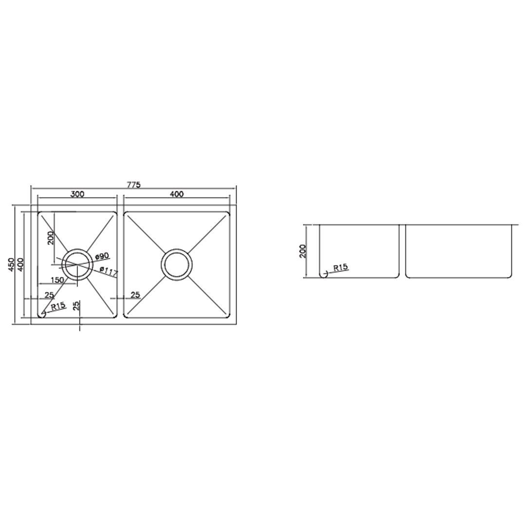 Interchange Uptown 1 & 3/4 Bowl Sink Radius Corner - 775 X 450 X 200