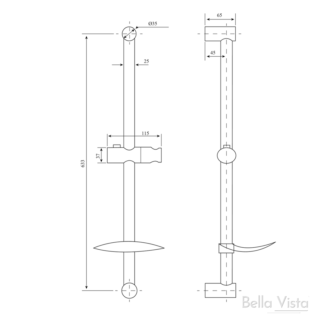 Bella Vista Shower Head On Rail Round Chrome W/ Soap Dish