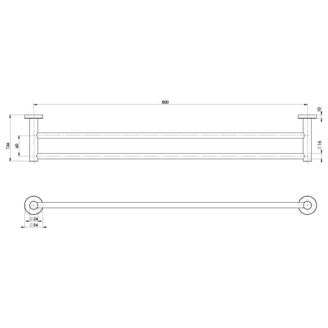 Phoenix Radii Double Towel Rail 800Mm Round Plate - Chrome