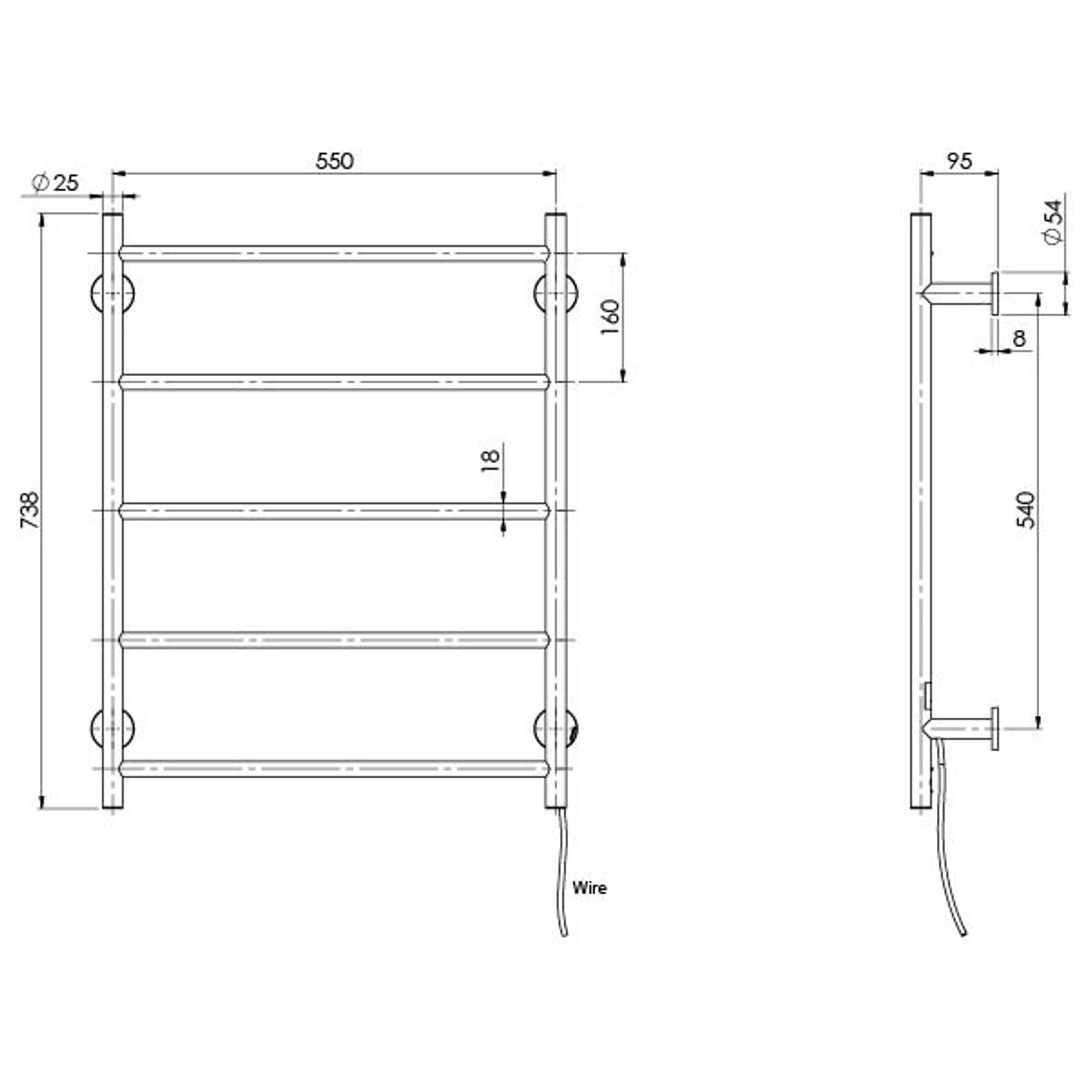 Phoenix Radii Heated Towel Ladder 550mm Round Plate