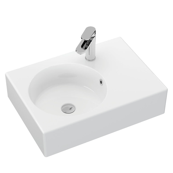 Fienza Reba Left Bowl Wall Basin, 600 X 425 X 150mm, 1 Tap Hole #Rb039L-1