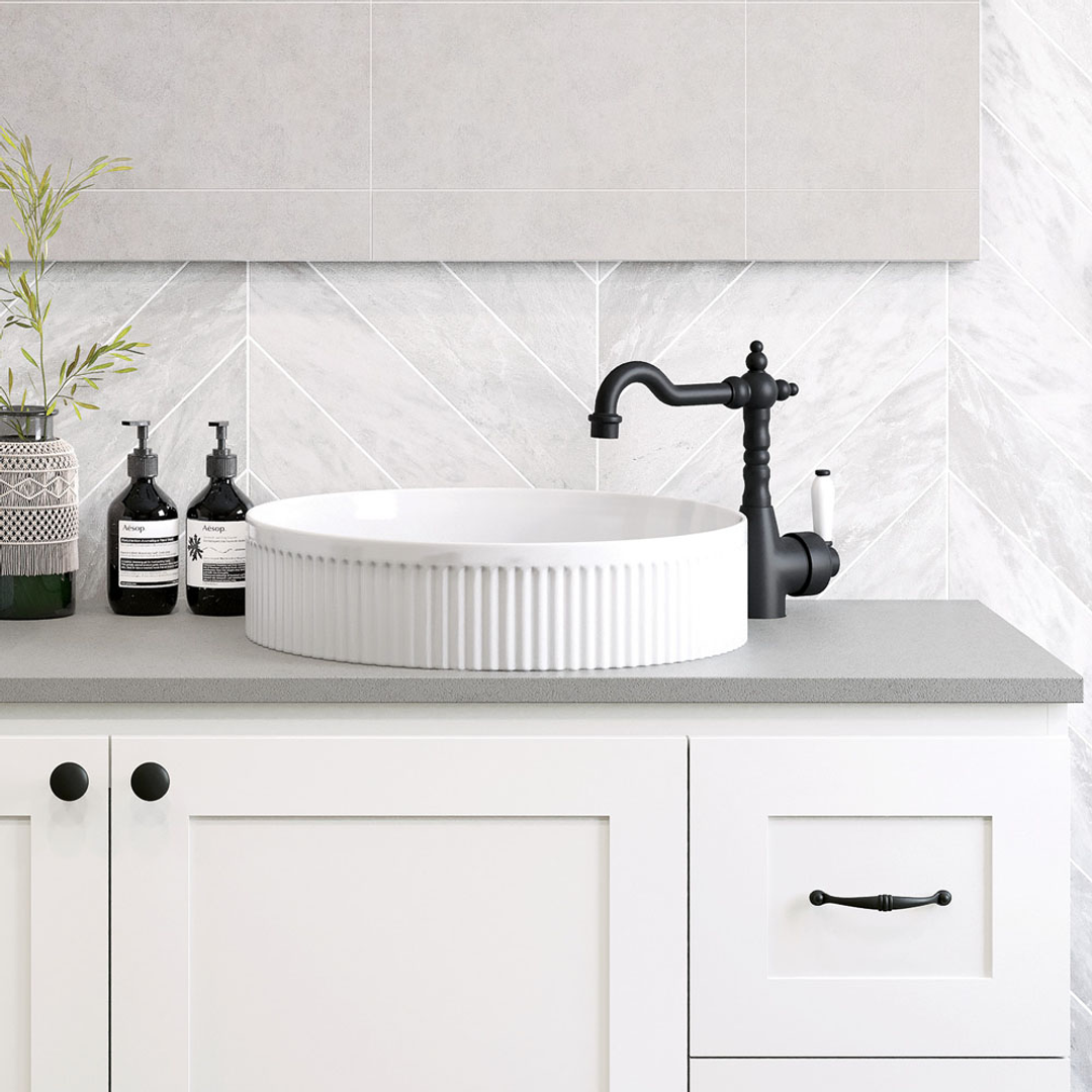 FIENZA ELEANOR FLUTED ROUND ABOVE COUNTER BASIN WHITE