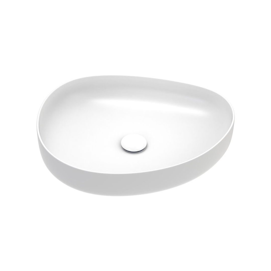Fienza Pebble Medium Slim Edge Basin Matte White Ceramic 500Mm Above Counter