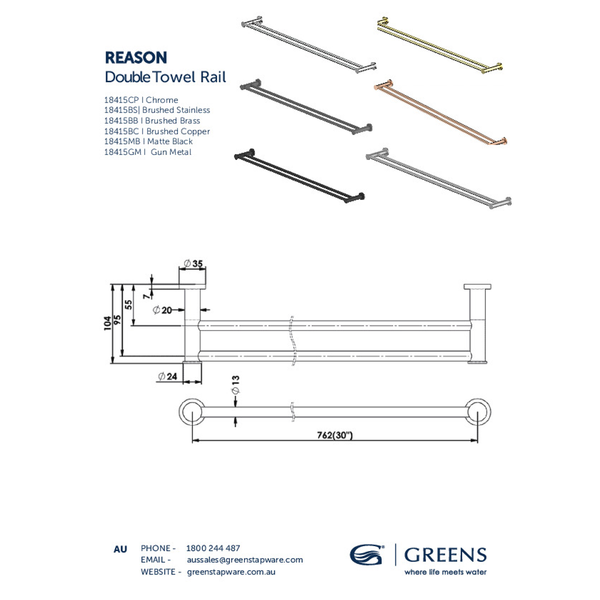 Greens Reason Single Towel Rail Pvd Brushed Nickel