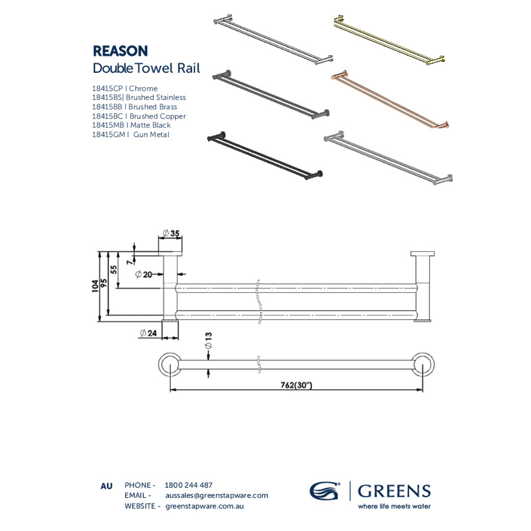 Greens Reason Double Towel Rail Chrome