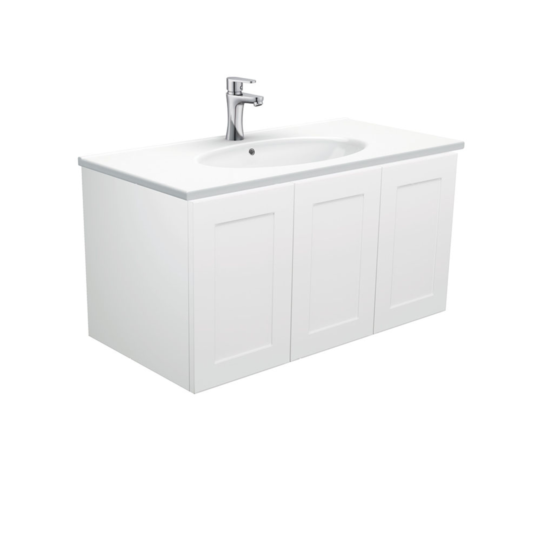 Fienza Rotondo Ceramic Mila Shaker Wall Hung Cab No Handles Left 3 Tap Hole - 900mm