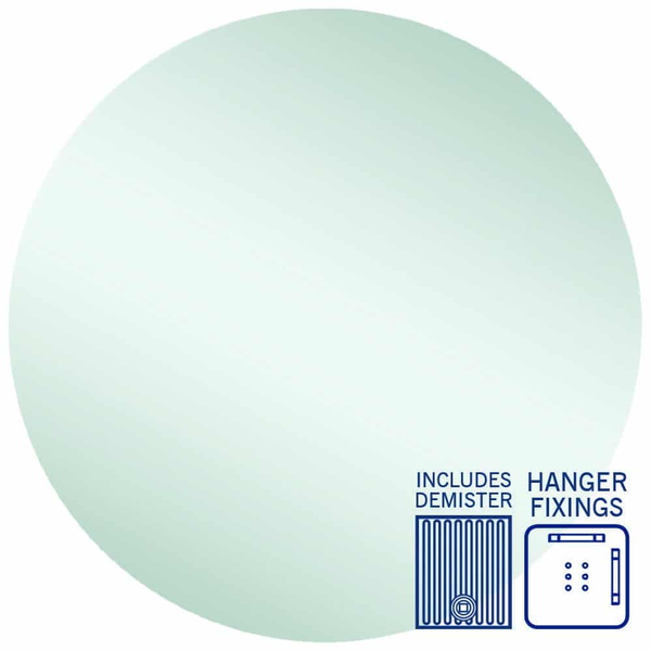 Thermogroup Rio Polished Edge Round Mirror 900mmØ - With Hangers and Demister