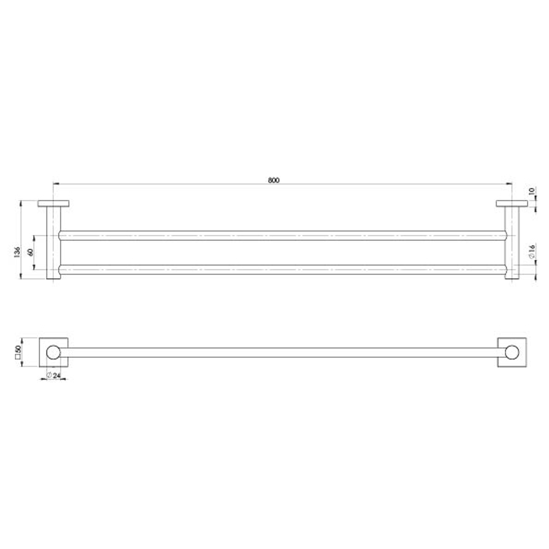 Phoenix Radii Double Towel Rail 800mm Square Plate - Chrome