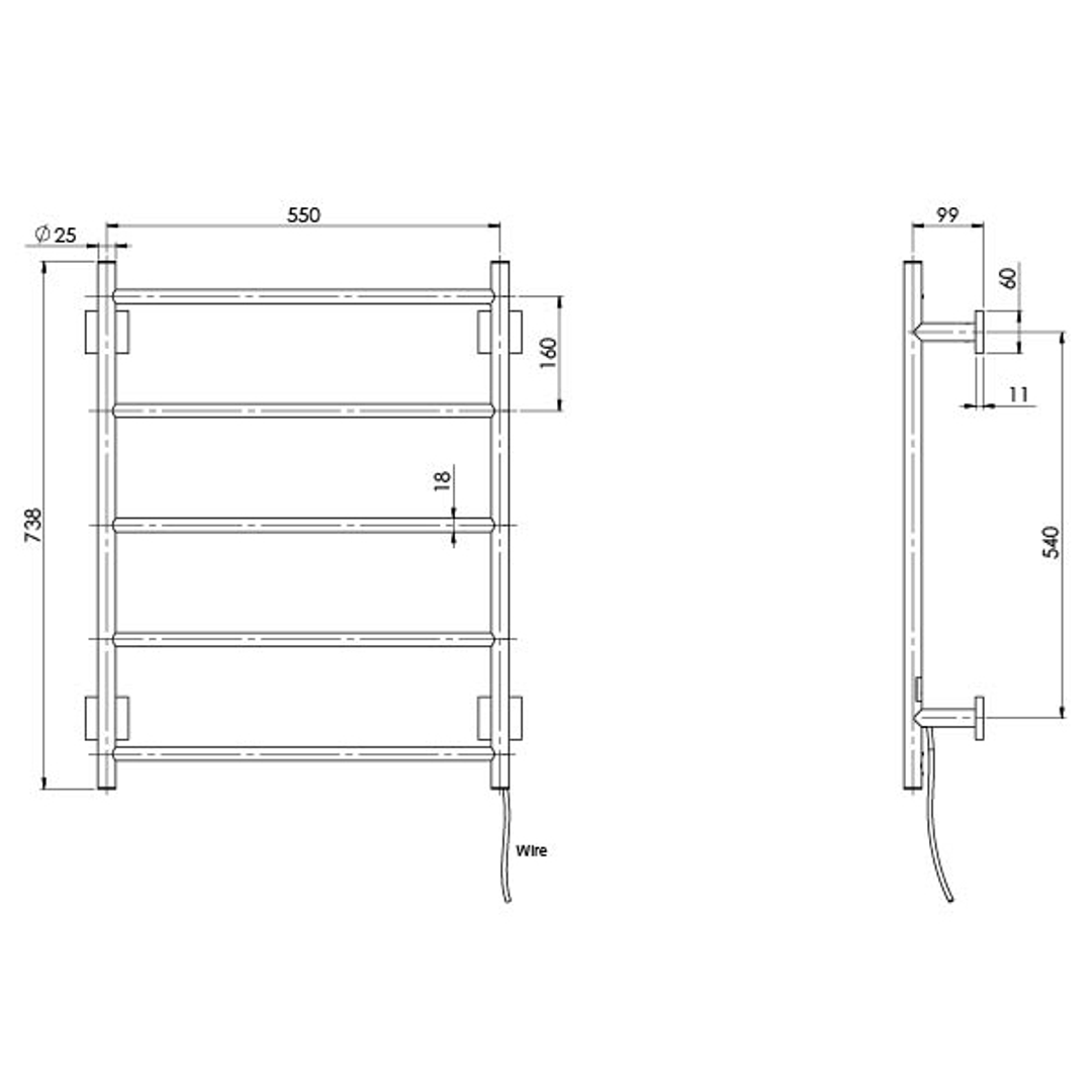 Phoenix Radii Heated Towel Ladder 550 X 740Mm Square Plate - Chrome