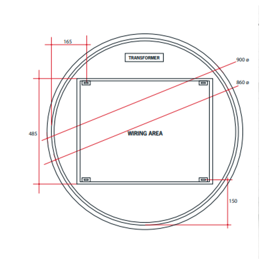 Thermogroup Backlit Round Mirror 900mmØ 79Watts Includes Mirror Demister - Cool Light