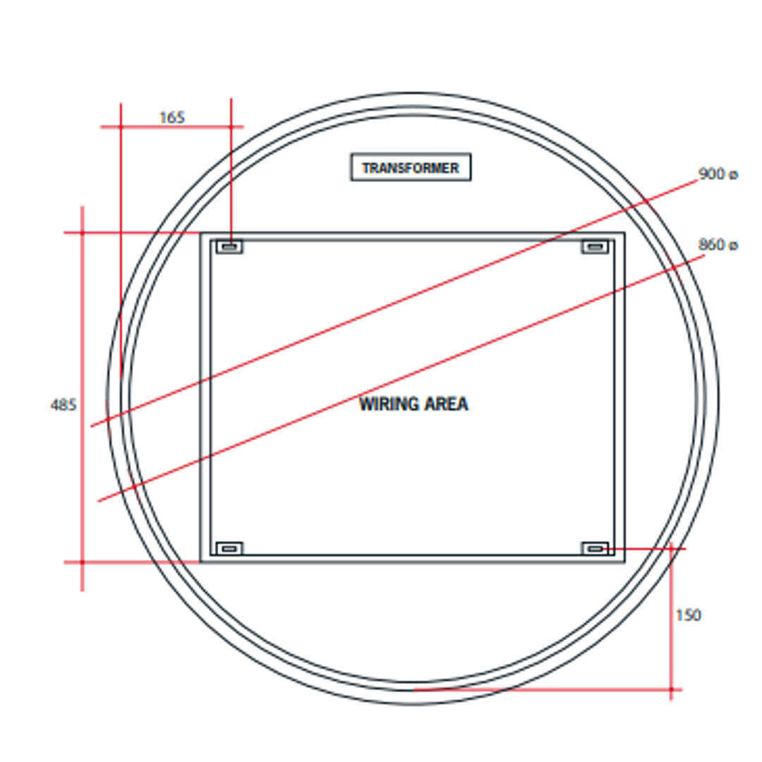 Thermogroup Backlit Round Mirror 900mmØ 79Watts Includes Mirror Demister - Warm Light