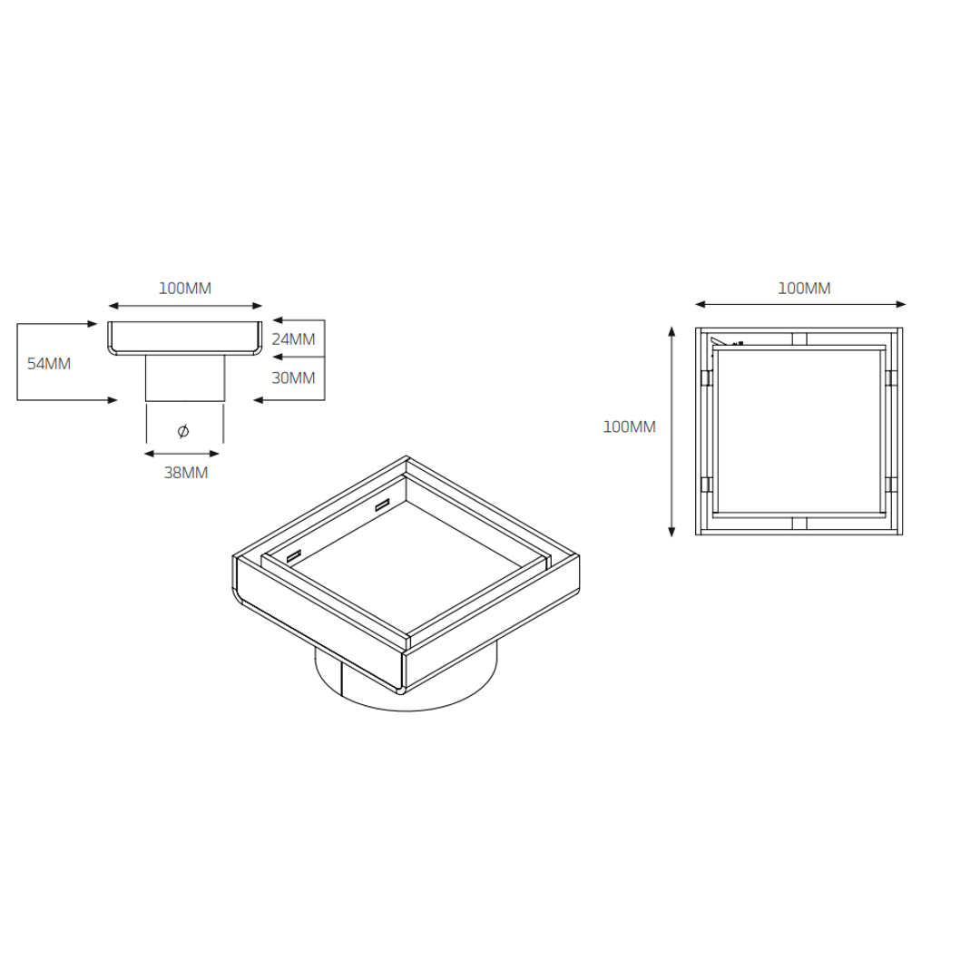Radiant Slotted Square Shower Grate 100Mm X 38Mm Outlet Gun Metal Grey